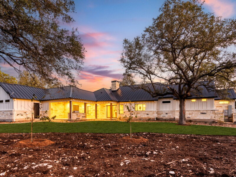 Rear exterior of The Riverwood at sunset