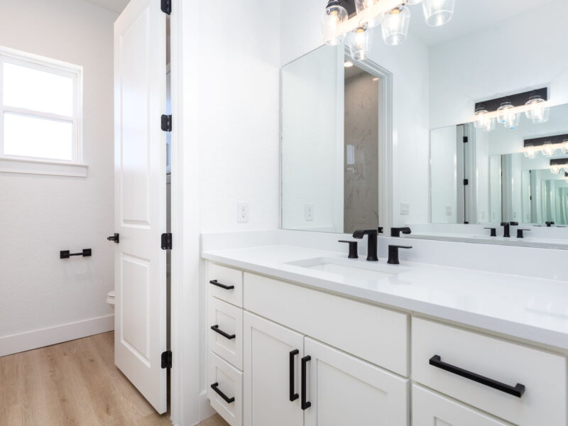 Double vanity and mirrors in The Peak bathroom