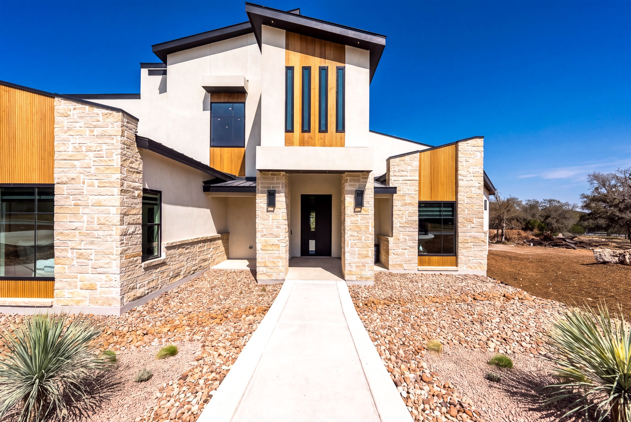 Front entrance and stonework of the Parade home